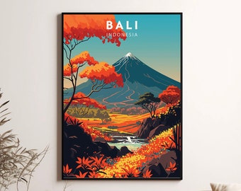Bali Travel Poster, Indonesia Art Print, Mountain Landscape (Digital Download)