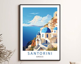Póster de viaje de Santorini, Grecia, arte mural minimalista (descarga digital)