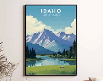 Idaho Mountain Travel Poster, Minimalist Landscape Art (Digital Download)