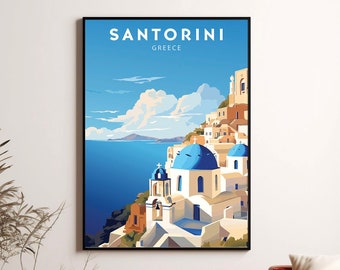 Lámina artística de Santorini, Grecia, póster de viaje minimalista (descarga digital)