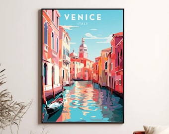 Venice Italy Travel Poster, Colorful Cityscape Art (Digital Download)