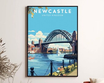 Newcastle United Kingdom Travel Poster, Minimalist Bridge Print (Digital Download)