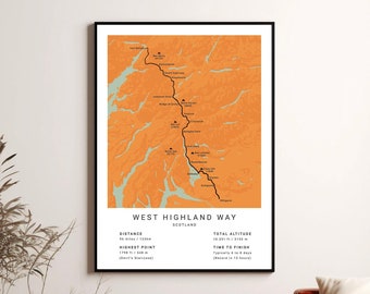 West Highland Way Trail Print | Scotland Long-Distance Hiking Poster | England Trekking Map | UK Digital Download Wall Art | Walking Decor