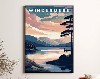 Lámina artística de viaje del Distrito de los Lagos de Windermere (Descarga digital)