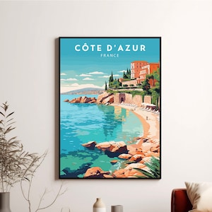 Impression d'art mural affiche Côte d'Azur | FRANCE Art | Affiche de voyage | Oeuvre de téléchargement numérique minimaliste de ville natale | Idée cadeau | Cadeau d'anniversaire