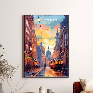Impression de voyage Bruxelles Belgique Décoration murale Bruxelles Décoration intérieure Bruxelles Illustration affiche de voyage Belgique Cadeau pour l'art bruxellois