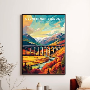 Glenfinnan Viaduct reisafdruk Glenfinnan Viaduct poster Schotland print afdrukbare Instant Download minimalistische digitale kunstwerken huwelijkscadeau