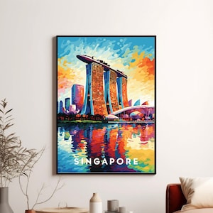 Cartaz de viagem de Singapura Impressão do horizonte de Singapura Impressão de países do mundo Ásia Arte Impressão de Singapura Cidades Impressão Digital Download Presente de Singapura