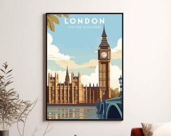 London Travel Poster, United Kingdom Art Print (Digital Download)