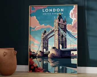 Stampa artistica del Tower Bridge di Londra, poster di viaggio del Regno Unito (download digitale)