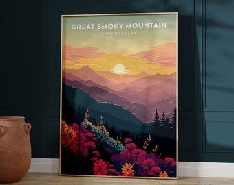 Smoky Mountain-tryck, minimalistisk väggkonst i nationalpark (digital nedladdning)