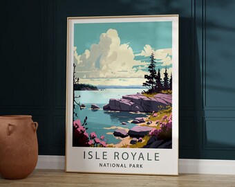 Plakat z Parku Narodowego Isle Royale, minimalistyczna sztuka podróżnicza (do pobrania cyfrowego)