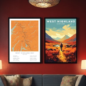 WEST HIGHLAND Print SET | Schottland Fernwanderweg Poster | England Wanderkarte | Digitaler Download Wandkunst | Wandelndes Decor
