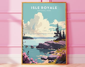 Plakat z Parku Narodowego Isle Royale, minimalistyczna sztuka podróżnicza (do pobrania cyfrowego)
