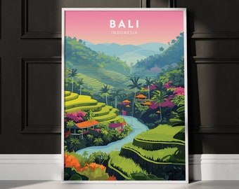 Bali Poster Indonesia Travel Prints Decor Mid Century Modern Wall Art Bali Indonesia Prints Vibrant Digital Download Pura Ulun Danu Bratan