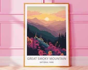 Fantastiskt konsttryck från Smoky Mountain, minimalistiskt landskap (digital nedladdning)