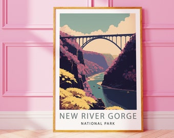 Pôster do Parque Nacional New River Gorge, Arte de Parede Minimalista (Download Digital)