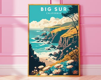 Big Sur California Travel Poster, Minimalist Landscape Art (Digital Download)