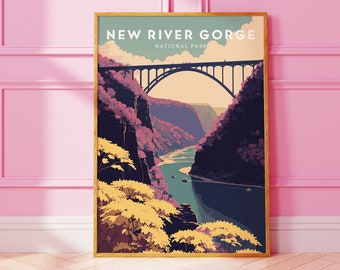 Pôster do Parque Nacional New River Gorge, Arte de Parede Minimalista (Download Digital)