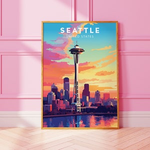 Seattle Travel Print Seattle Wall Decor Seattle Illustration Seattle Travel Poster Seattle Gift Seattle Home Decor