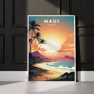 Maui Hawaii Travel Print Maui Wall Decor Hawaii Illustration Lahaina Maui Travel Poster Maui Hawaii Gift Hawaii Home Decor