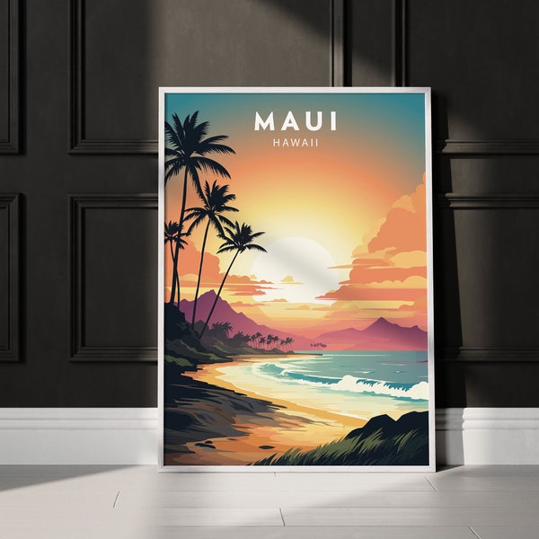 Maui Hawaii Travel Print Maui Wall Decor Hawaii Illustration Lahaina Maui Travel Poster Maui Hawaii Gift Hawaii Home Decor