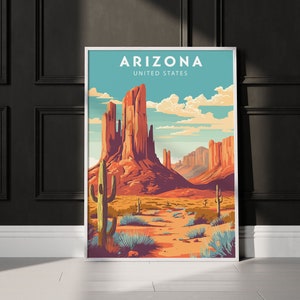 Impresión de arte de pared con póster de ARIZONA / Arte de ESTADOS UNIDOS / Póster de viaje / Descarga digital minimalista de ilustraciones / Idea de regalo / Regalo de aniversario
