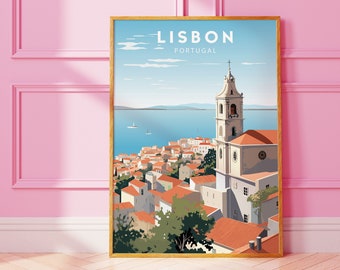 Póster de viaje de Lisboa, Portugal, diseño minimalista de la ciudad (descarga digital)