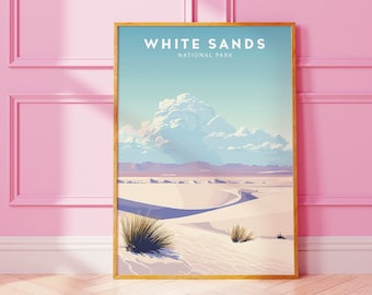 Lámina artística del Parque Nacional White Sands, póster de viaje (descarga digital)