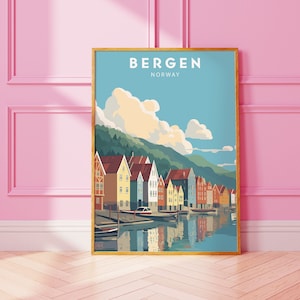BERGEN wydruk podróżny Norwegia plakat Bergen Wydruk Natychmiastowe pobieranie Bergen Norwegia Bergen Malarstwo Bergen Plakat Norwegia Dekoracja ścienna Norwegia Wydruk