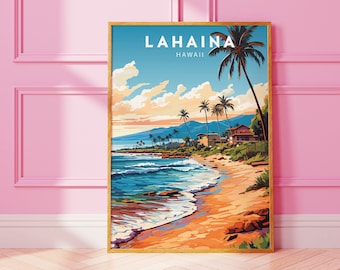 Lahaina Hawaii Travel Print Lahaina Wall Decor Hawaii Illustration Lahaina Maui Travel Poster Lahaina Hawaii Gift Hawaii Home Decor