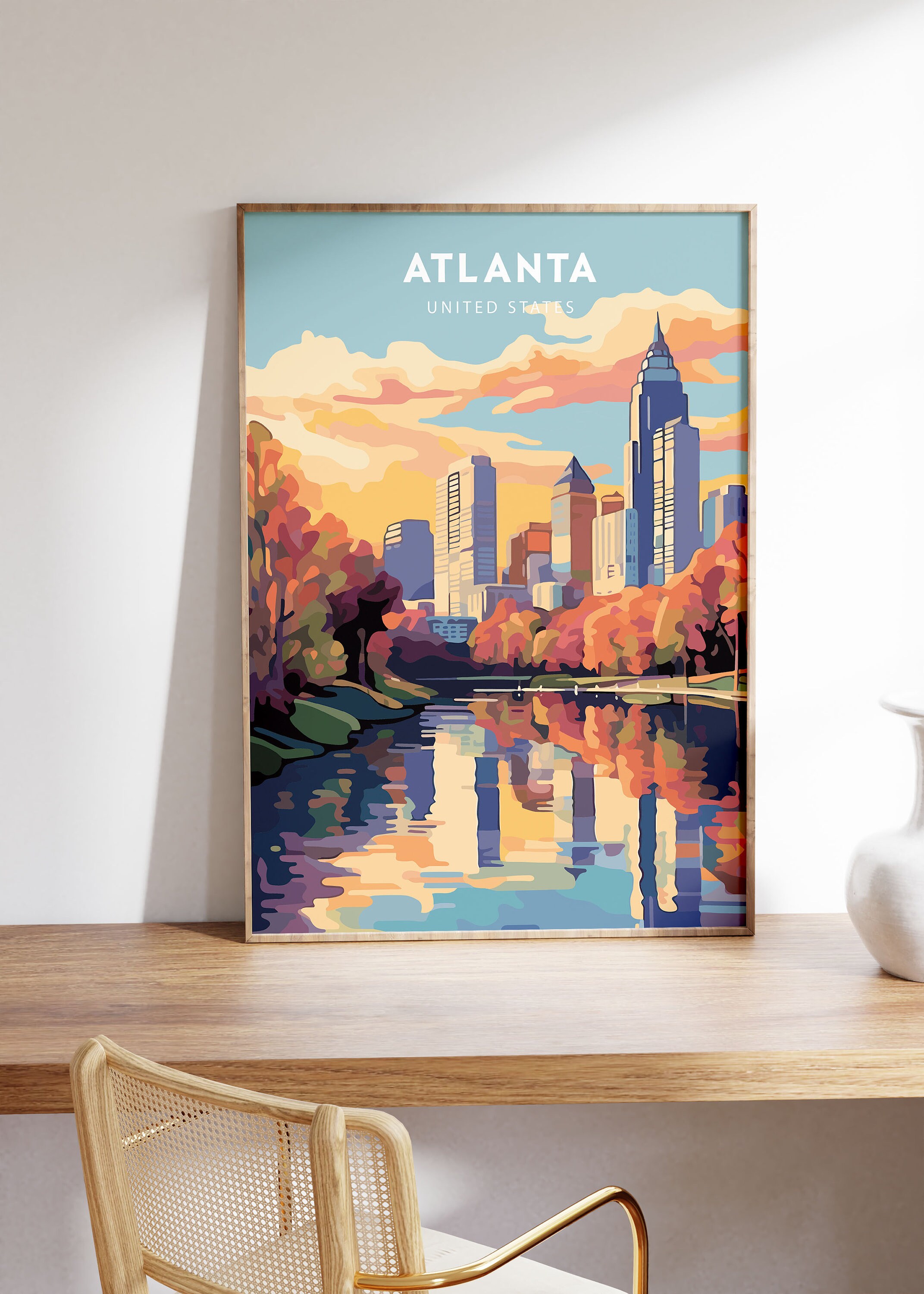 Atlanta Georgia Skyline Art Print, Modern Travel Poster (digital ...