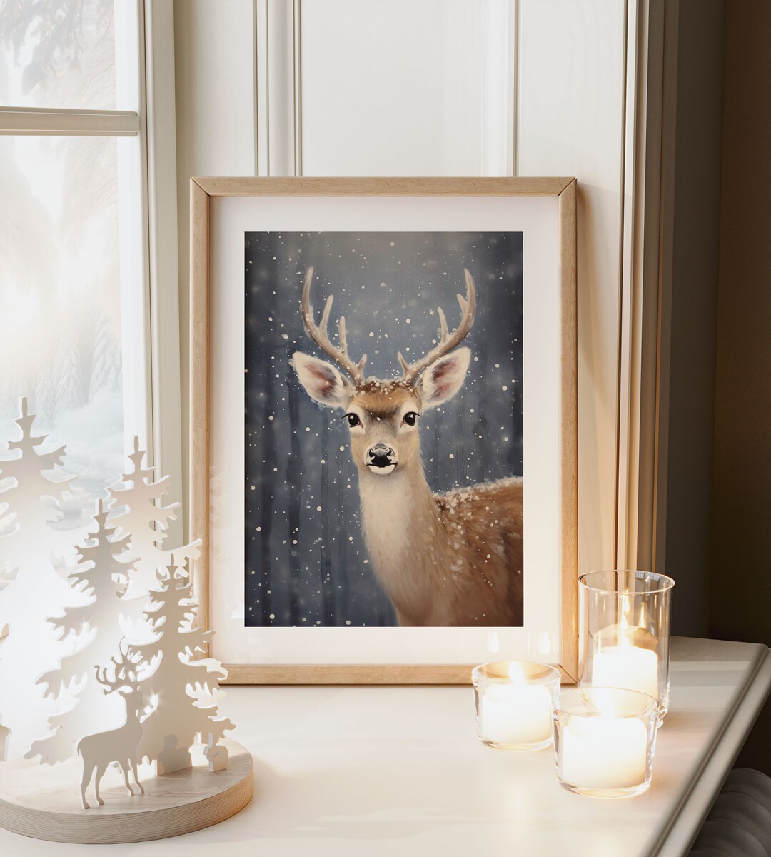 Christmas Deer Vintage Christmas Wall Art Printable Christmas Deer ...