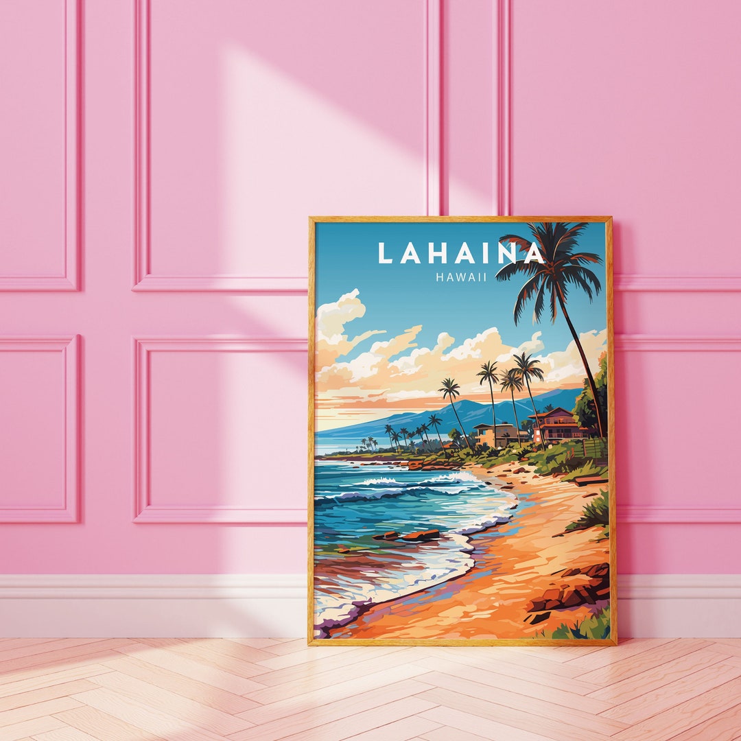 Lahaina Hawaii Travel Print Lahaina Wall Decor Hawaii Illustration