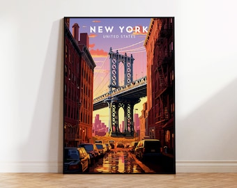 New York Travel Poster NYC Prints Retro Wall Art Brooklyn Travel Poster Printable Wall Decor NYC Posters US Cities Prints Digital Download