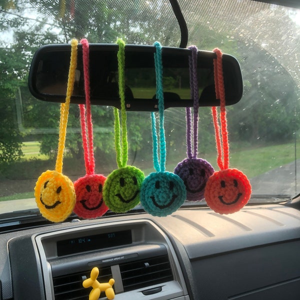 Crochet Smiley Car Charm