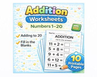 10 Printable Addition Worksheets | Fill in the Blanks | Adding to 20 ...