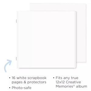 May include: A white scrapbook album with 16 white scrapbook pages and protectors. The album is photo-safe and fits any true 12x12 Creative Memories album.