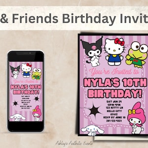 Kawaii Cat Birthday Invitation |Editable Birthday Party Invitation | Printable EDITABLE | Digital Download | Edit with Canva