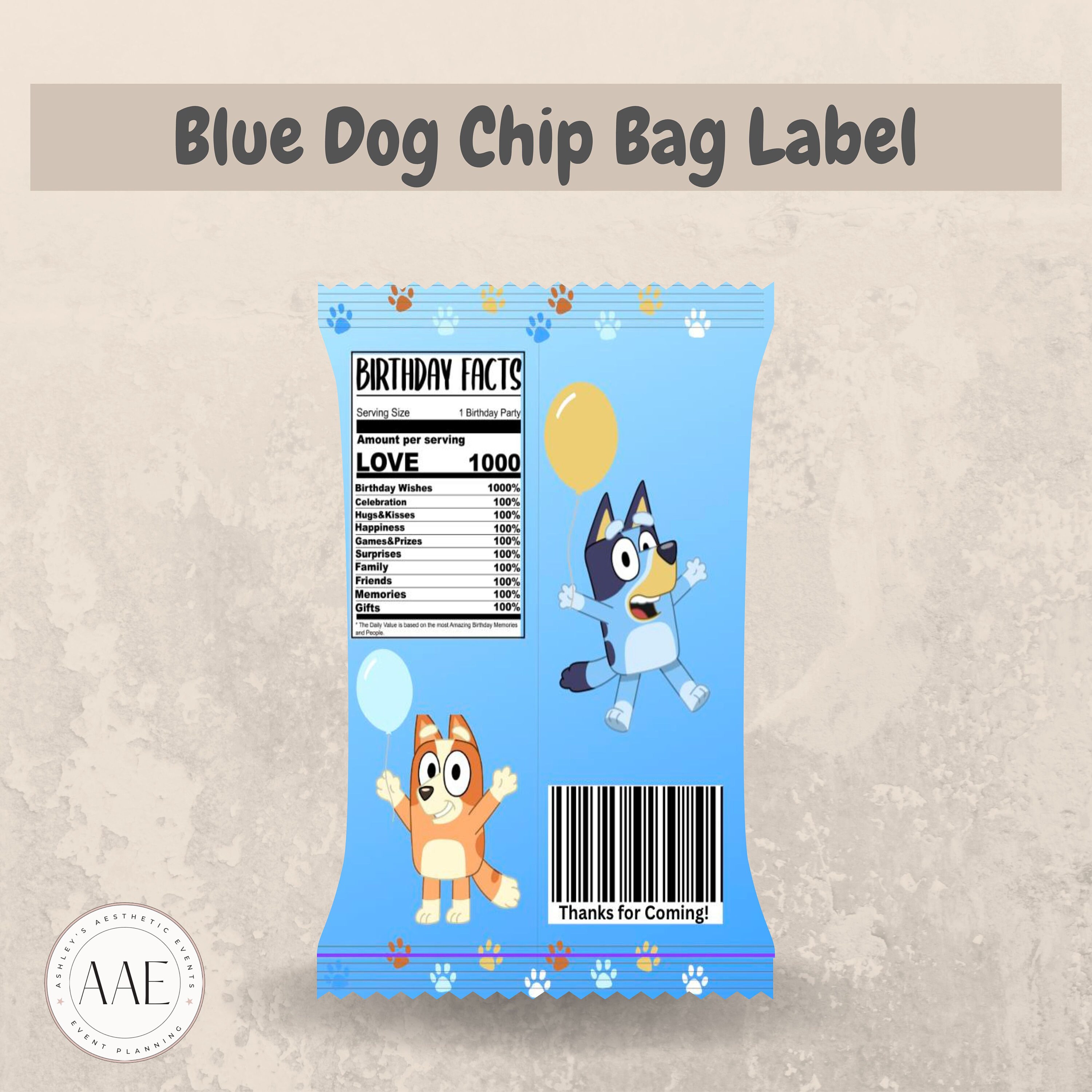 Blue Dog Chip Bag Label Blue Dog Party Chip Bag Editable Template on