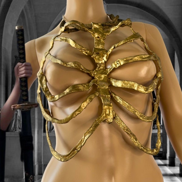 Rib harness Gold | Ribcage | Corset | Dark Fashion | Skeleton Harness | Fashion Harness | Dark fashion piece | Costume | Dark fashion piece