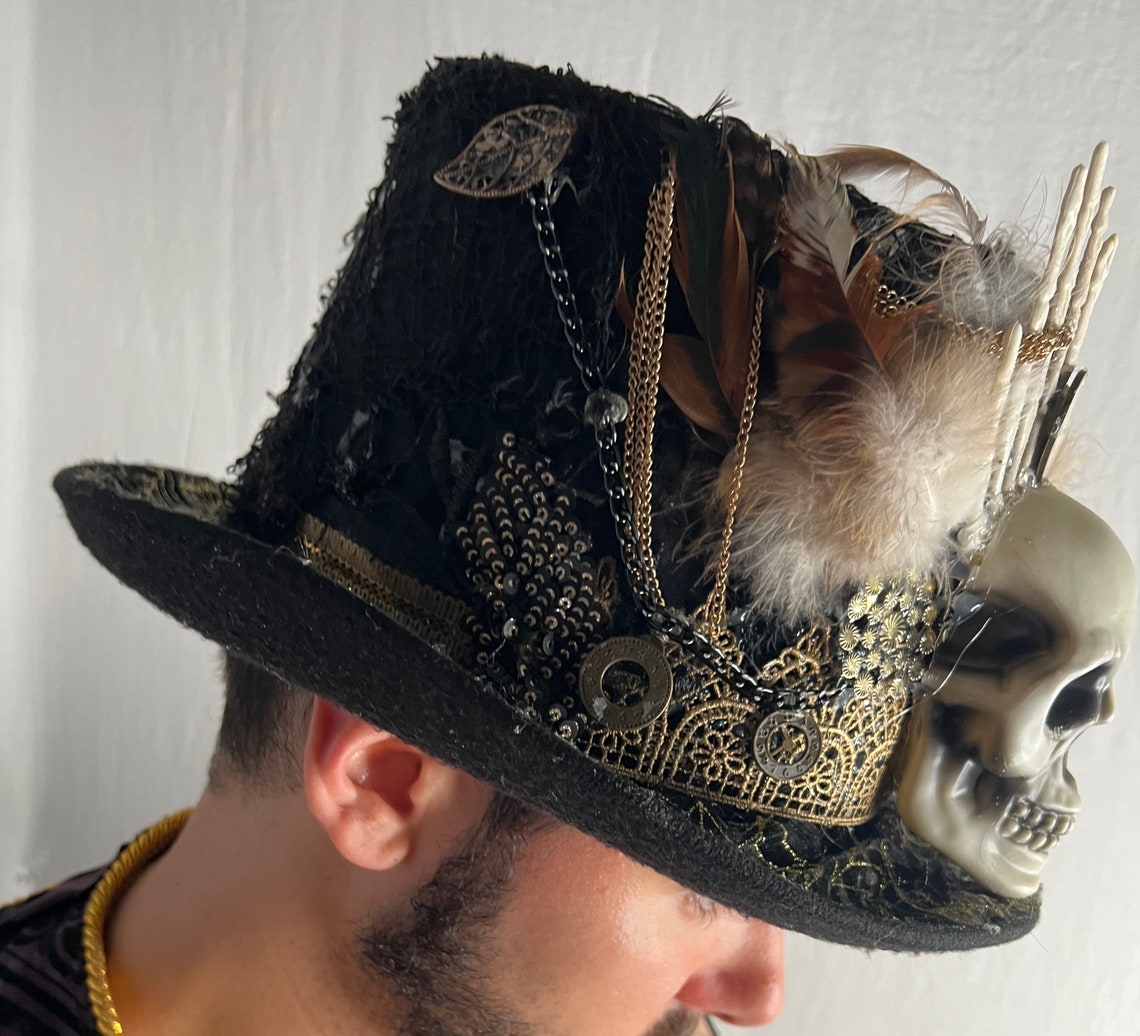 Black Voodoo Top Hat, Handmade, Custom Options Available, Gothic