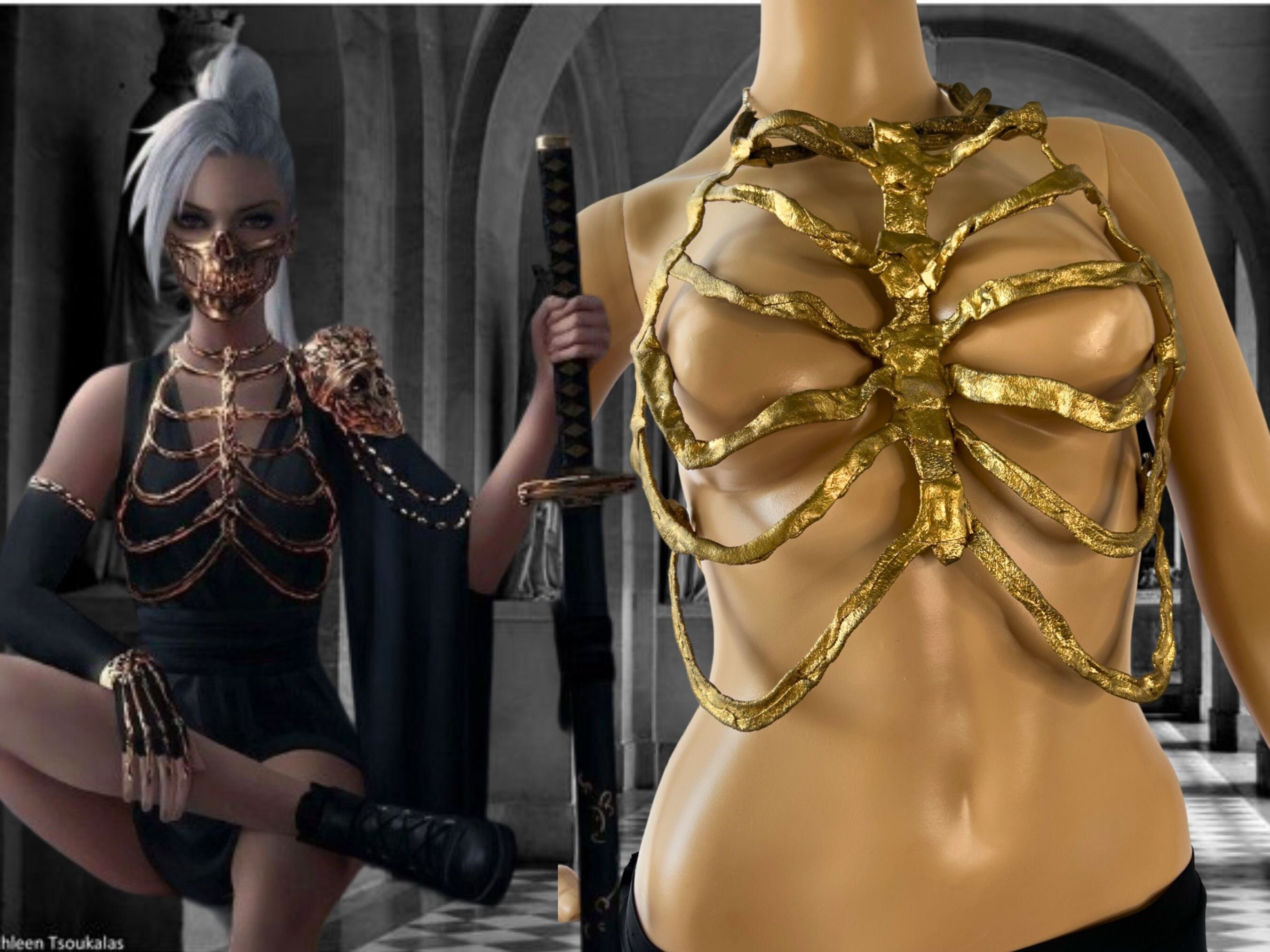 Rib Harness Gold Ribcage Corset Dark Fashion Skeleton Harness
