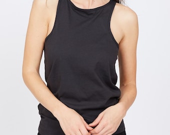Organic Cotton Tank Top: Slim Fit Black GOTS Certified - Made in Australia
