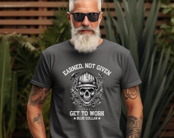 Blue Collar T-Shirt: Tradesman Skull Graphic Tee
