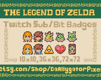 Légende de Zelda Tears of the Kingdom Pixel Art Sub Badges / Bit Badges pour Twitch | Pixel Art prédéfini pour votre chaîne de streaming