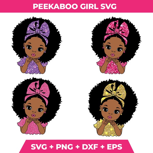 Peekaboo Girl Svg Afro Girl Svg Black Girl Svg Pink lips Cute Little Kid 4 PNG Glitter