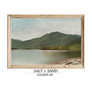Scenic Lake Oil Painting l Lake House Decor l Serene Mountain Print l Landscape Wall Art | Vintage Oil Painting l French Country Decor