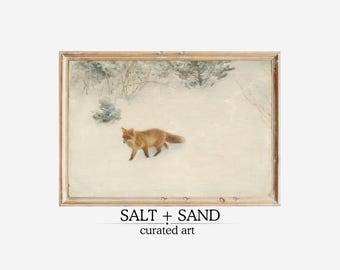 Vintage Winter Fuchs Illustration, verschneite Waldszene (Printable)
