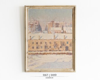 Snowy European Cityscape Painting | Vintage Winter Art (Printable)